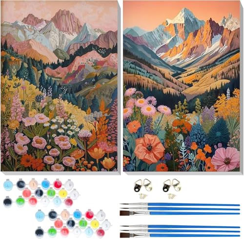 TCDZMYGS 2 Pack Flowers Paint by Numbers Kit for Adults Beginner,Mountain Paint by Number Kits Without Frames,DIY Acrylic Oil Painting by Numbers for Home Wall Decor 11.8 x 15.7 inch - color: paint by number-1009-2