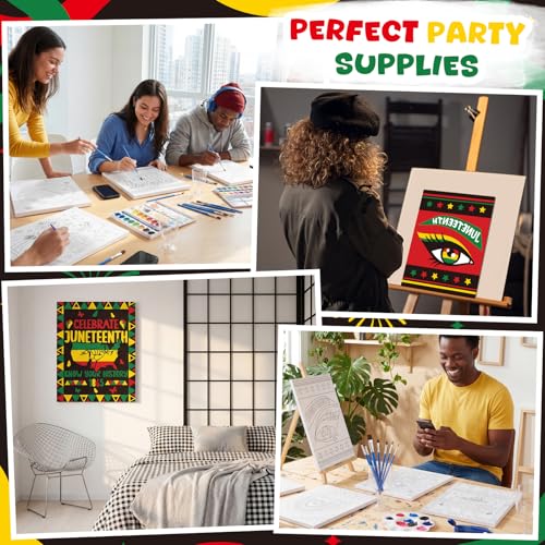 Sherr 96 Pcs 12 Sets Pre Drawn Canvas Kit for Painting Craft Sip and Paint Kit for Adults Pre Printed Canvas Painting Favor for DIY Birthday Gifts Adult's Date Party, 8 x 10 Inches(Juneteenth) - style: Juneteenth