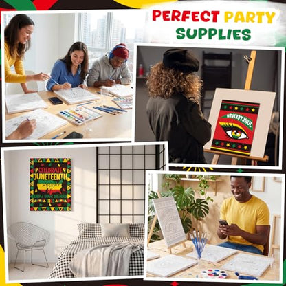 Sherr 96 Pcs 12 Sets Pre Drawn Canvas Kit for Painting Craft Sip and Paint Kit for Adults Pre Printed Canvas Painting Favor for DIY Birthday Gifts Adult's Date Party, 8 x 10 Inches(Juneteenth) - style: Juneteenth