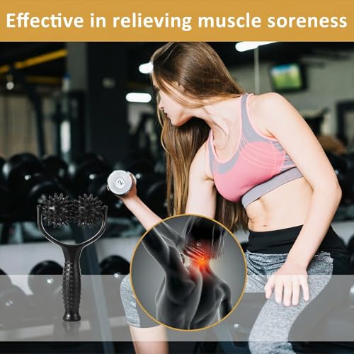 Handheld Spiky Massage Balls Rollers, 2 Wheel Spiky Silicone Manual Massage Roller with Ergonomic Handle, Portable Pressure Point Muscle Massages Tool for Foot Arm Body Neck Leg Pain Pressure Relief - color: Black