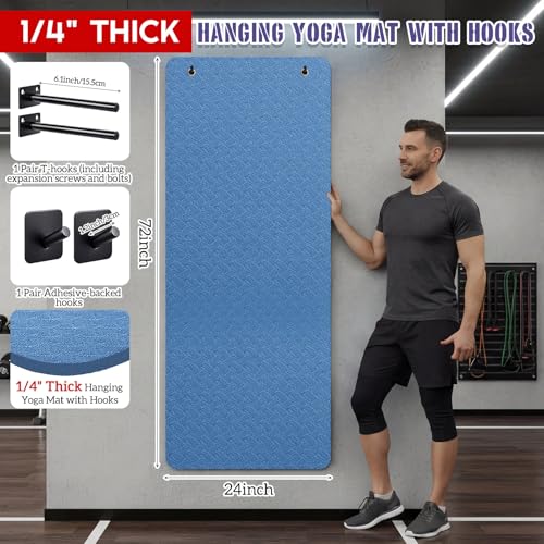 Briwooody Yoga Mat Wall Mount with Holes - color: Navy Blue, size: 72"x24"x1/4''