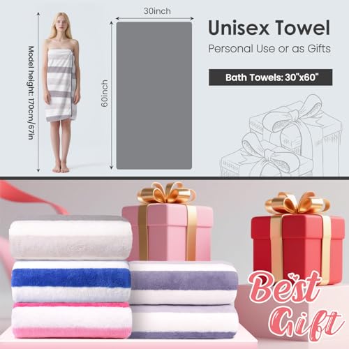 JML Bath Towels, Pack of 4, 30"x60", Large, Cabana Stripe Grey | Hanging Loop, Lint Free, Oversized, Soft, Super Absorbent,Fast Drying, Perfect for Shower, Sauna, Gym, Sports, Fitness, Yoga - color: Cabana Stripe Grey, size: 4 Pack (30 in x 60 in)