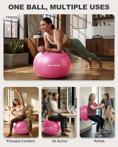Trideer Yoga Ball for Exercise, Pilates, Core & Balance Training, Stability Ball for Pregnancy & Birthing Prep, Physical Therapy, Daily Stretching, Office Chair for Active Sitting, Quick Pump Included - color: Pink, size: L(23-26ines/58-65cm)