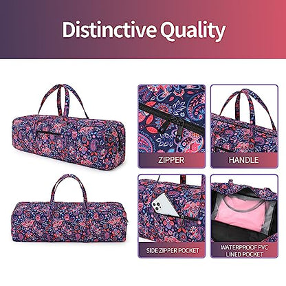 Boulder Bee | Yoga Mat Bag | Large Yoga Mat Carrier with Wet Pocket | Yoga Gifts | Gym Tote Bag for Women - color: Red and navy