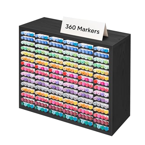 PROLEE Markers Organizer with 90 Compartments for 360 Marker Storage Art Pens Storage Rack,Watercolor Brushes Pens Alcohol Marker Holder for Desk Organizer - color: Black, size: 360 Markers,18“x15.5”x5.5“