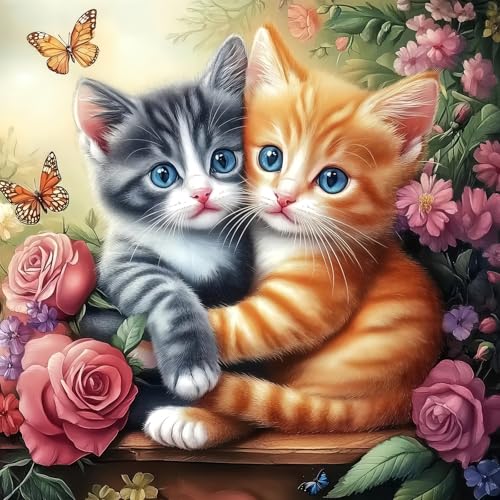 Paint by Numbers Kit for Adults, Cats and Flowers Canvas Paint by Number | Acrylic Paint by Number Canvas for Adult Beginners, Home Wall Art Decor,Unframed 16X16 inch - color: PB455-1