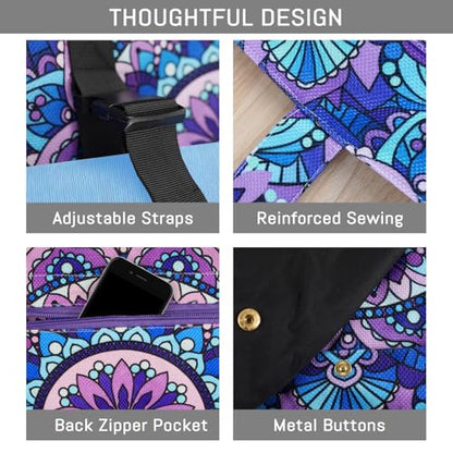 Mandala Yoga Mat Bag Large Yoga Bags and Carrier Fits All Your Stuff Yoga Tote Bags with Zipper Pocket Pilates Bag - color: Purple