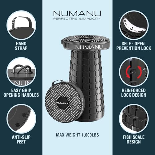 NUMANU 3XL Cushioned Collapsible Stool for Adults, Folding Seat, 1000 lbs - size: 3XL 23.2" + Cushion & Bag