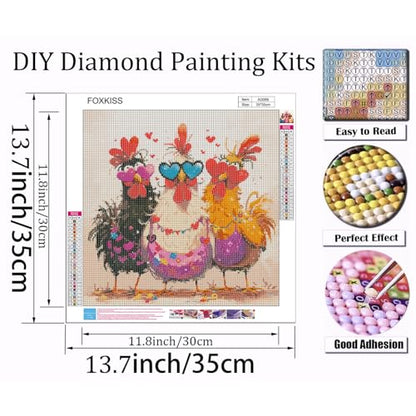 Diamond Art Painting Kits for Adults, Cute Love Chickens Full Drill Diamond Dots Paintings for Beginners, Round 5D Paint with Diamonds Pictures Gem Art Painting Kits DIY Funny Farm Animal Crafts Kits - color: Chicken 2