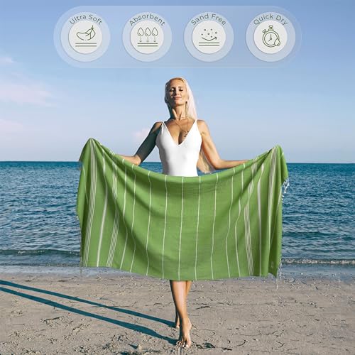 Ossano Turkish Beach Towel Absorbent & Lightweight Oversized (39" x 71") - Quick Dry, Versatile and Functional as Yoga Mat, Picnic Blanket, Travel Blanket, Bath, Gym, Camping Towel - Pistachio Green - color: Pistachio Green