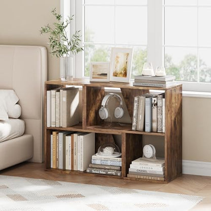 MapleGrace 6 Cube Storage Organizer, Wooden Storage Shelves Bookcase with Back Panels, Stackable Display Bookshelf for Living Room, Bedroom, Study, Hallway, Rustic Brown