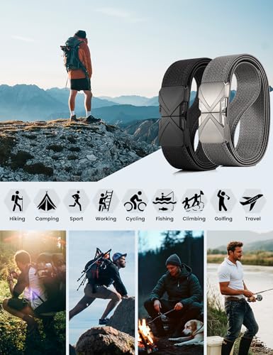 GEIT Stretch Nylon Belt,1 3/8" Elastic Belt with Quick Release Buckle - color: P/Black, size: Waist 35"-38" (Length45")