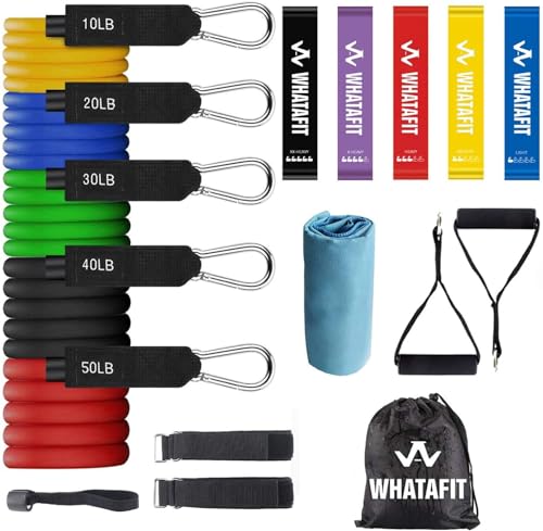 WHATAFIT Resistance Bands with Handles, 5-Level Exercise Bands for Workout - color: Assorted