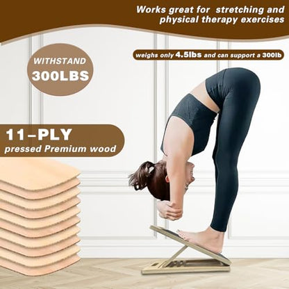 Slant Board for Calf-Stretching - Adjustable Wooden Incline Wedge Stretcher for Squats, Foot & Ankle Mobility, Portable Fitness Equipment, Balance Block for Heel Stretch,300 LBS Capacity