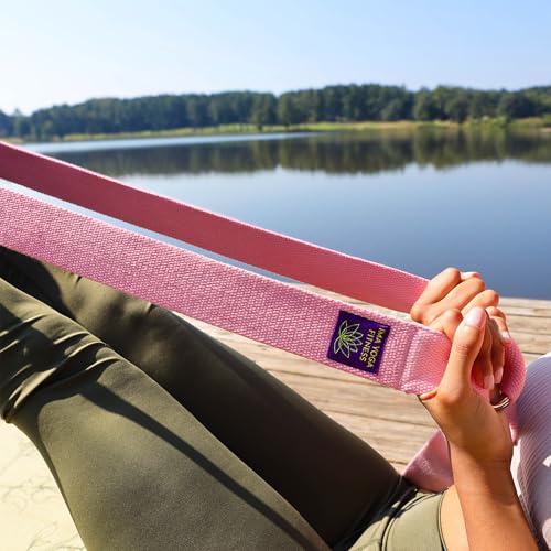 Extra-Wide 2 Inch Cotton Yoga Strap: Stretching, Physical Therapy, Exercise | Slip-free steel D-rings; adjustable; non-slip; 8 & 10 ft lengths; storage bag + e-book; hamstring & legs; flexibility & rehab - color: Pink, size: 8 feet