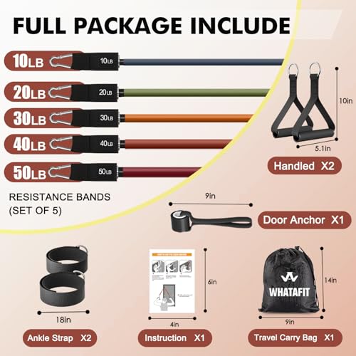 WHATAFIT Resistance Bands with Handles, 5-Level Exercise Bands for Workout - color: Orange Red