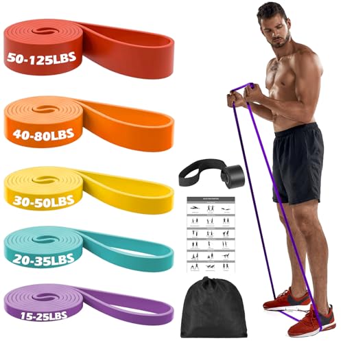 Zacro Resistance Bands Set with Door Anchor, Heavy Duty Pull Up Exercise Bands for Working Out, Muscle Power Strength Training, Physical Therapy, Home Fitness Gym Equipment for Men & Women - color: Red+Orange+Yellow+Cyan+Purple