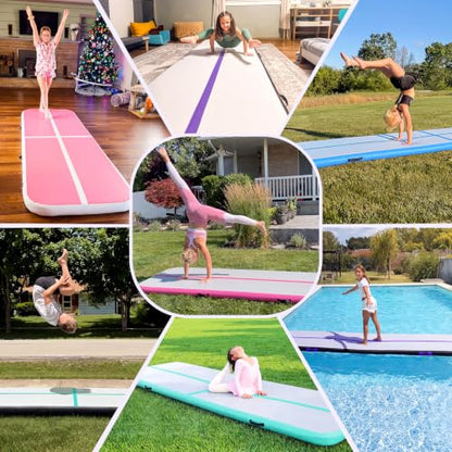 Inflatable Gymnastics Mat Air Tumble Track Tumbling Mats with Pump - color: Purple, size: 16.6ft*3.3ft*4inch(5m*1m*10cm)