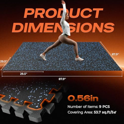 SUPERJARE 30" x 30" Larger Rubber Top Exercise Equipment Mats, 0.56" Thick 9PCS 56.3 Sq Ft High-Density EVA Foam Interlocking Gym Flooring, Big Workout Mat for Home Gym, Floor Protection, Black/Blue - size: 9 Tiles (56 Sq Ft)