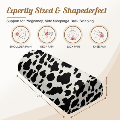 Knee Pillow for Back Sleeping – Half Moon Bolster Pillow for Under Knee While Sleeping Support, Leg & Back Pain Relief (21.5x9x5 Inches) - color: Cow