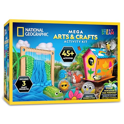 National Geographic Mega Arts and Crafts Activity Kit for Kids Ages 8-12 | Rock Painting, Weaving Loom for Kids & Birdhouse Craft, 3 Creative Projects, 25 Bonus Activities, Art Supplies, Birthday Gift - style: Mega Craft Kit