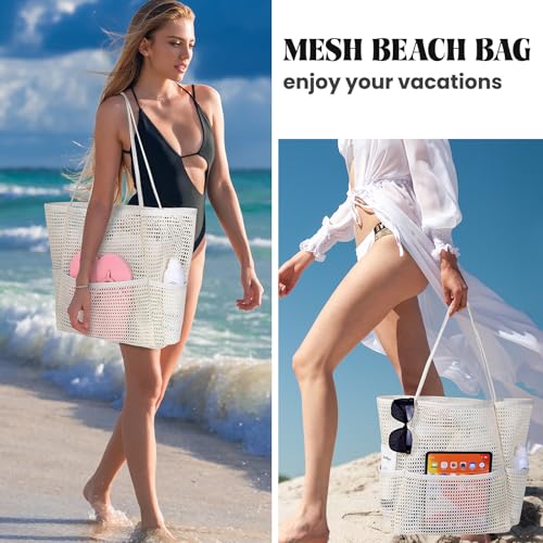 Iioscre Beach Bag for Women, Causal Hobo Handbags with Zipper Inner Pocket - color: Beige-001