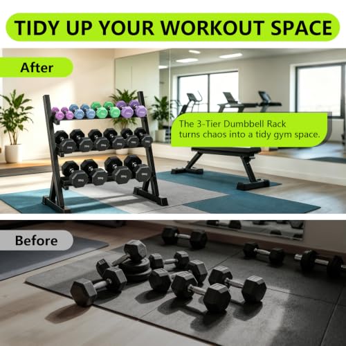 Grefinity 3 Tier Dumbbell Rack, Weight Rack for Home Gym, Stand Only