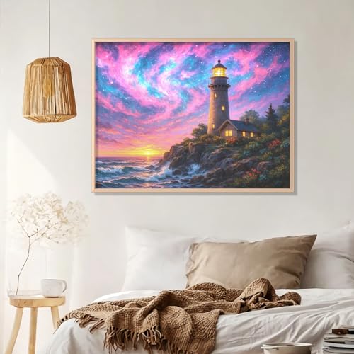 Aurora Diamond Art Kits for Adults Beginners 12x16 IN, DIY Craft Gift | Lighthouse Diamond Painting Kits for Adults, Stress Relief, Home Wall Decor, Seaside Landscape 5D Full Round Drill Gem Art - color: DP-US01