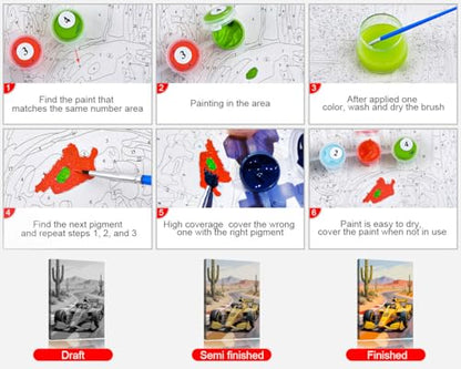 TUMOVO Adult Paint by Number Kits for Beginner Racing Car DIY Art Craft | Desert Landscape Paint by Numbers Kit for Adults, Match Numbers to Colors, No Painting Skill Needed, Zero Experience Required - color: Racing Car