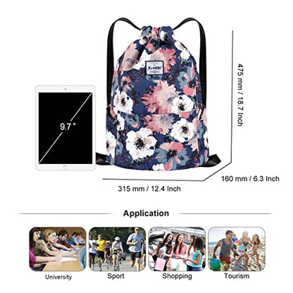 XEYOU Drawstring Backpack Bag Sport Gym Sackpack Beach Cinch Bag | Lightweight Swimming Bag, Water-Resistant Fabric, Travel Daypack for Women and Men - color: Flower Pattern