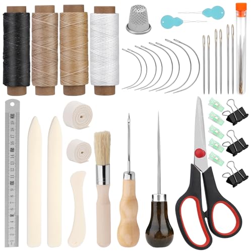 Book Binding Kits Bookbinding Kit Book Binding Materials Bone Folder Tool | 41 Pcs Bookbinding Supplies Book Making Kit with Binding Ribbon Brush Waxed Thread, Awl for Bookbinding - color: 41 Pcs Style A