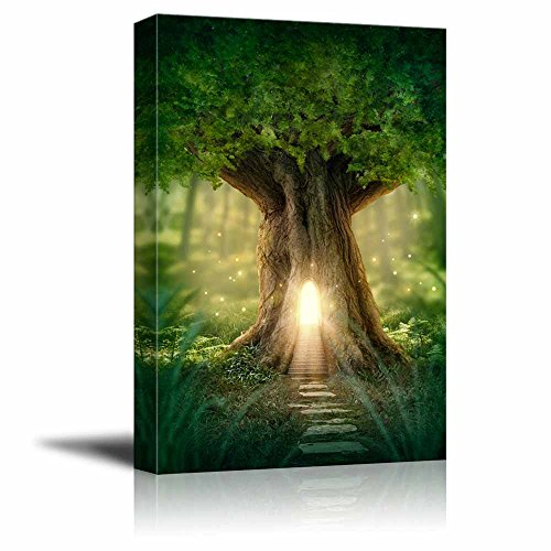 Canvas Prints Wall Art - Fantasy Tree House with Light in The Forest | Modern Wall Art - 12" x 18" - color: Fantasy Tree House, size: 18"L x 12"W