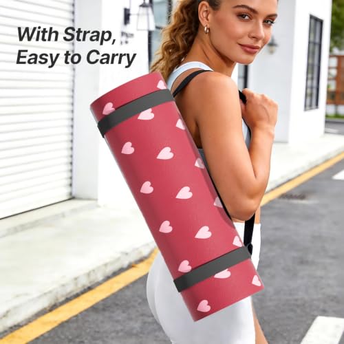 ILILI Suede TPE Yoga Mat, 10mm Thick, 76" x 28" Extra Long with Strap - color: Rose Pink