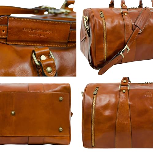 Time Resistance Leather Duffel Bag - Large Weekend Gym Travel Bag (Cognac Brown) - color: Brown