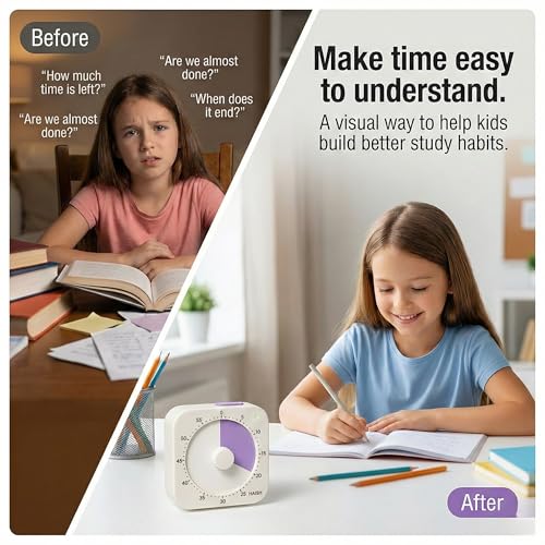 60 Minute Visual Timer for Kids - Premium Countdown Timer with Magnetic Back & Pause Function, Silent Operation for Classroom Teaching Home, Time Management Tool(Batteries Included) (Purple) - color: Purple