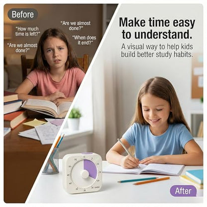 60 Minute Visual Timer for Kids - Premium Countdown Timer with Magnetic Back & Pause Function, Silent Operation for Classroom Teaching Home, Time Management Tool(Batteries Included) (Purple) - color: Purple