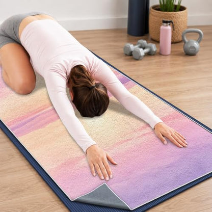 Yoga Mat Towel, Hot Yoga Towel High-Definition Pattern, Machine Washable with Ultra-Absorbent Yoga Towels for Hot Yoga Non Slip for Fitness, Exercise, Pilates, 72 x 27 in, Purple Sunset - color: Purple Sunset