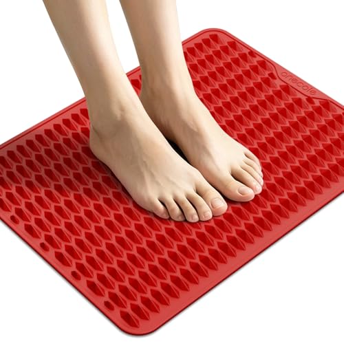 Acupressure Mat for Foot Massage, Silicone Foot Reflexology Mat | Portable Feet Mat for Plantar Fasciitis Relief and Muscle Relaxation - color: Red