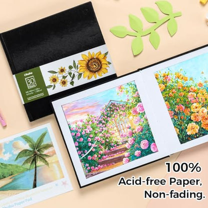 Ohuhu 6.3"x6.3" Marker Paper Pad Art Sketchbook for Drawing and Sketching | Mini Sketch Book - 120 LB/200 GSM Smooth Drawing Paper - 30 Sheets/60 Pages - PU Hardcover Sketch Pad for Alcohol Markers - size: 6.3" x 6.3"