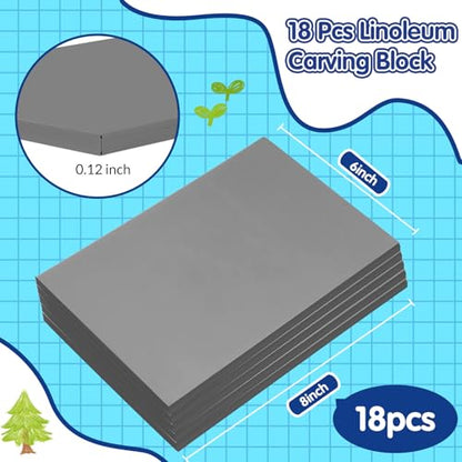 MotiMind 18 Pcs Linoleum Blocks 6 x 8 Inch for Printmaking Rubber Carving Block Soft Gray Linocut Block for DIY Crafting Projects Scrapbook Painting Stamp Maker - size: 6 x 8 Inch