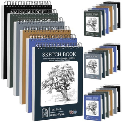 18 Pack Sketch Books Bulk 9x12 Inch Large Top Spiral Bound Sketch Pads 720 Total Sheets 6-Color Sketchbook 68lb/100gsm Acid-Free Drawing Paper for Students Beginners Artists Classroom Art Supplies - size: 9 x 12 in