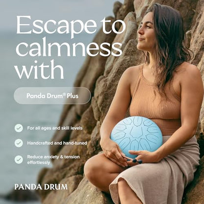 Panda Drum Plus (Blue) | Steel Tongue Drum for Inside & Outside | 11 Inch | with Music Book, Mallets, Carrying Bag & Finger Picks | 432 Hz Rain Drum | Calming Musical Instrument for Adults - color: 4-Blue