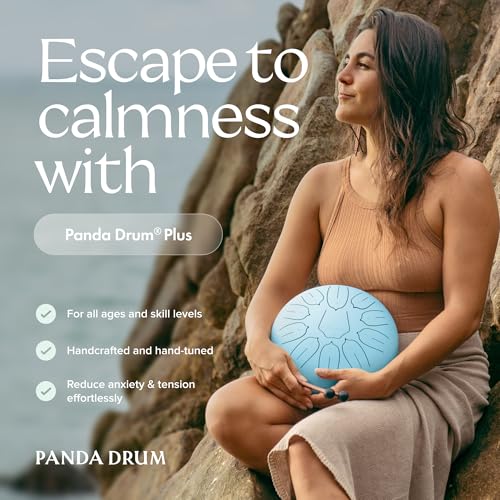 Panda Drum Plus (Blue) | Steel Tongue Drum for Inside & Outside | 11 Inch | with Music Book, Mallets, Carrying Bag & Finger Picks | 432 Hz Rain Drum | Calming Musical Instrument for Adults - color: 4-Blue