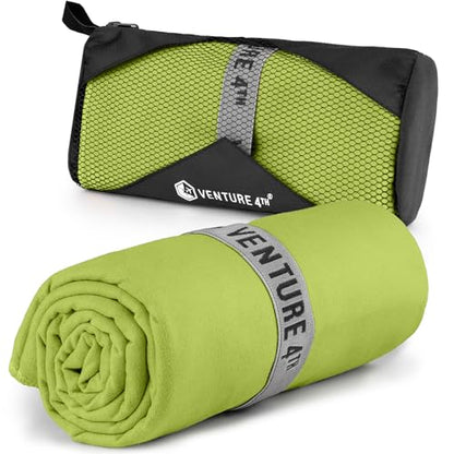 VENTURE 4TH Quick Dry Microfiber Towel for Camping & Gym - Lime Large - color: Lime, size: 60.00" x 31.50"