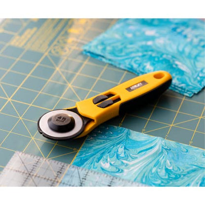 OLFA 45mm Quick-Change Rotary Cutter (RTY-2/NS) - Split Cover, Ambidextrous | 45mm Quick Change Rotary Cutter with dual blade guard cover, Right & Left Handed, Integrated grooves - Quilters and Crafters