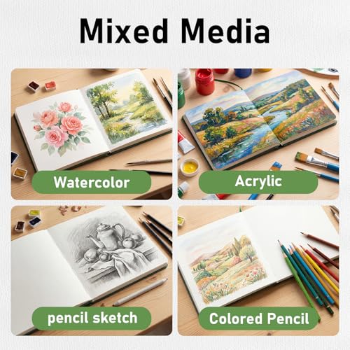 Watercolor Journal 8.5"x8.5" - 100% Cotton, 24 Sheets 48 Pages, 140LB/300GSM Cold Press, with Inner Pocket and Wide Elastic Band - Perfect for Watercolor, Gouache, Acrylic, Ink & Mixed Media - color: Dark Blown