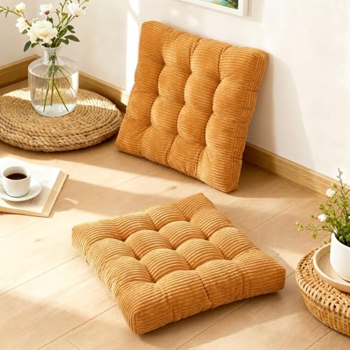 Meditation Floor Pillow Set of 2,Memory Foam Meditation Cushion for Adults Sitting, Large Square Thickened Seat Cushions for Yoga, Tatami Living Room (2, Orange) - color: Orange