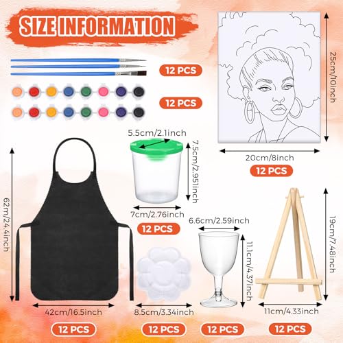 Sherr 96 Pcs 12 Sets Pre Drawn Canvas Kit for Painting Craft Sip and Paint Kit for Adults Pre Printed Canvas Painting Favor for DIY Birthday Gifts Adult's Date Party, 8 x 10 Inches(Lady) - style: Lady