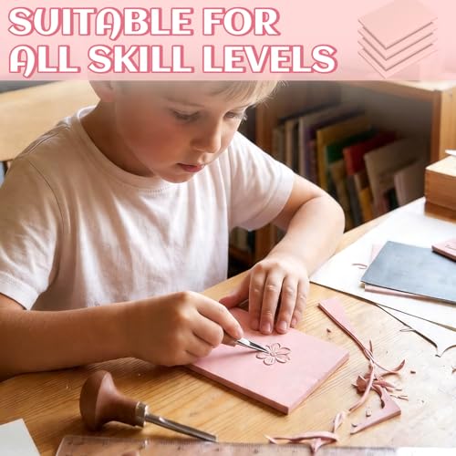4 PCs 4x6 Inch Linoleum Blocks for Printmaking, Stamp Carving & DIY Linocut | Pink Rubber Stamp, Soft 0.8cm thick, Smooth, clean cuts, Beginner-friendly; For cards, fabric & classroom art