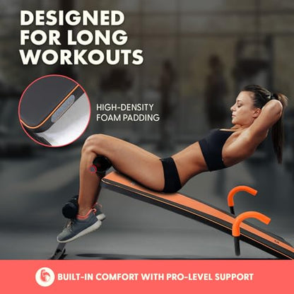 SQUATZ Adjustable Decline Sit-Up Bench for Abs with Handrail, Five Level Abdominal Bench for Core Training, Reverse Crunch Handle, Heavy-Duty Home Gym Sit Up Exercise Equipment for Core Muscles